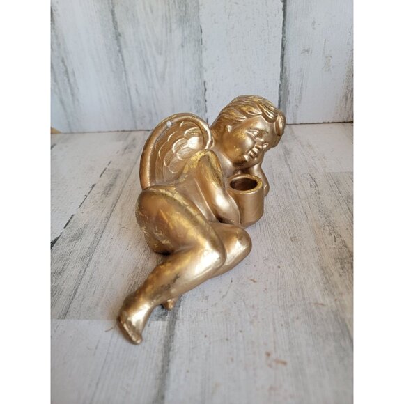 Angel candle stick holder golden rustic xmas figure decor - Picture 2 of 7
